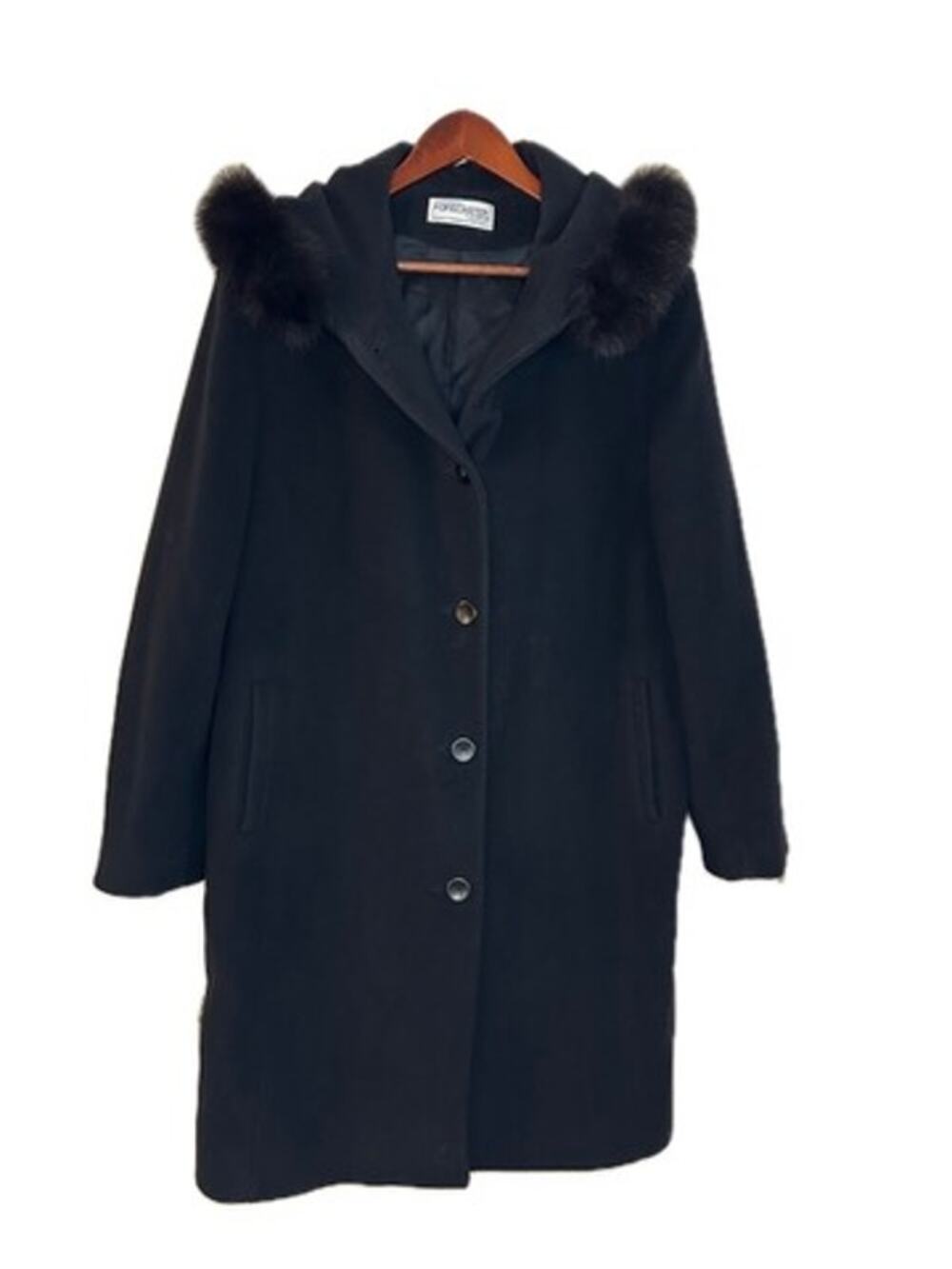 Forecaster Boston Wool Cashmere Coat Black Fox Fur Hood Women’s Size 16